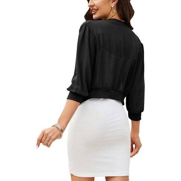 New Chiffon Open Front Bolero Cardigan Mesh Sheer Shawl - Black - Picture 4 of 6